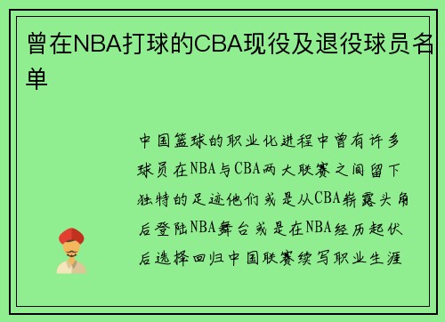 曾在NBA打球的CBA现役及退役球员名单
